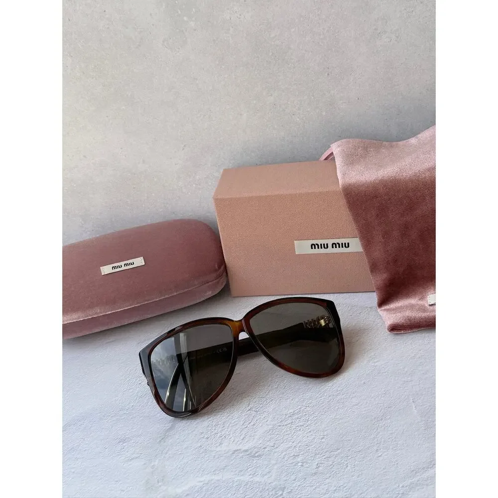 NEW Miu Miu MU A08S Striped Tobacco Oversized Sunglasses $578